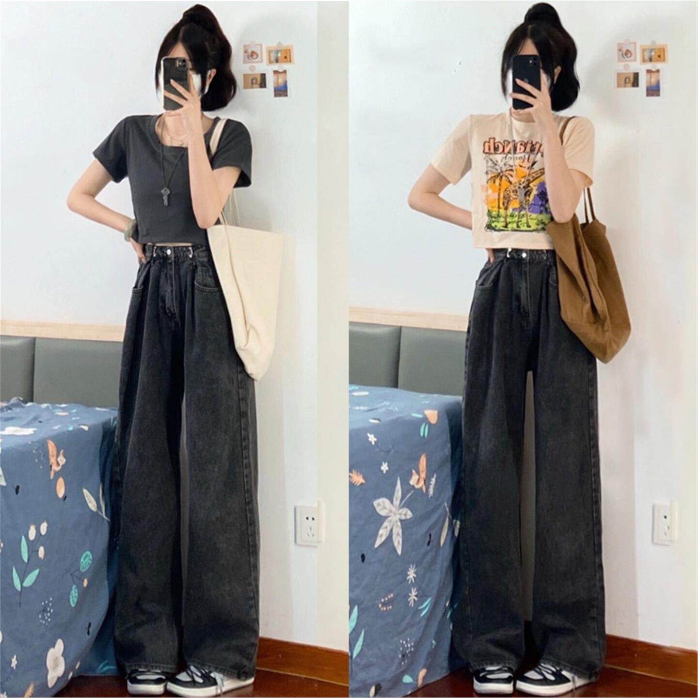 复古牛仔裤女秋季2025新款大码胖mm直筒宽松显瘦阔腿拖地裤子秋季