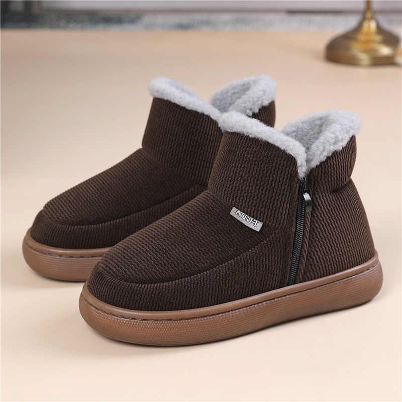 冬季加绒加厚男士老人保暖棉鞋居家外穿防滑厚底包跟拉链女棉拖鞋