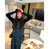 口袋宽松连衣裙 复古蓝竖条纹理无袖 AMUM孕妇装 又见背心裙