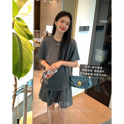 ◆AMUM孕妇装◆夏日娇宠~上衣休闲慵懒大T恤+A字高腰裙裤两件套装