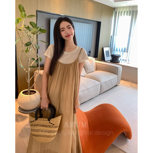 ◆AMUM孕妇装◆不显怀~飘逸短袖吊带裙孕期洋气穿搭夏季连衣裙