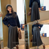 灰色复古a字百褶半身裙拖腹百搭中裙 圣马丁学院 AMUM孕妇装