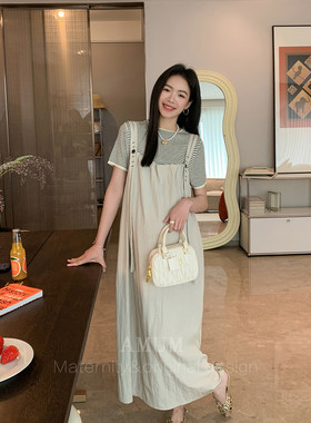 ◆AMUM孕妇装◆潮玩术语~慵懒日系褶皱宽松廓形可调休闲背带裙