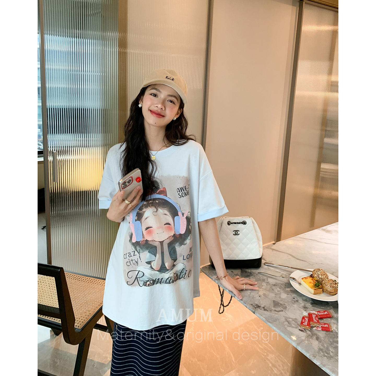 ◆AMUM孕妇装◆减龄秘方~休闲oversize印花短袖t恤宽松百搭上衣