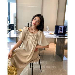 泡泡袖 纯色宽松法式 晨曦少女 茶歇气质减龄连衣裙 AMUM孕妇装