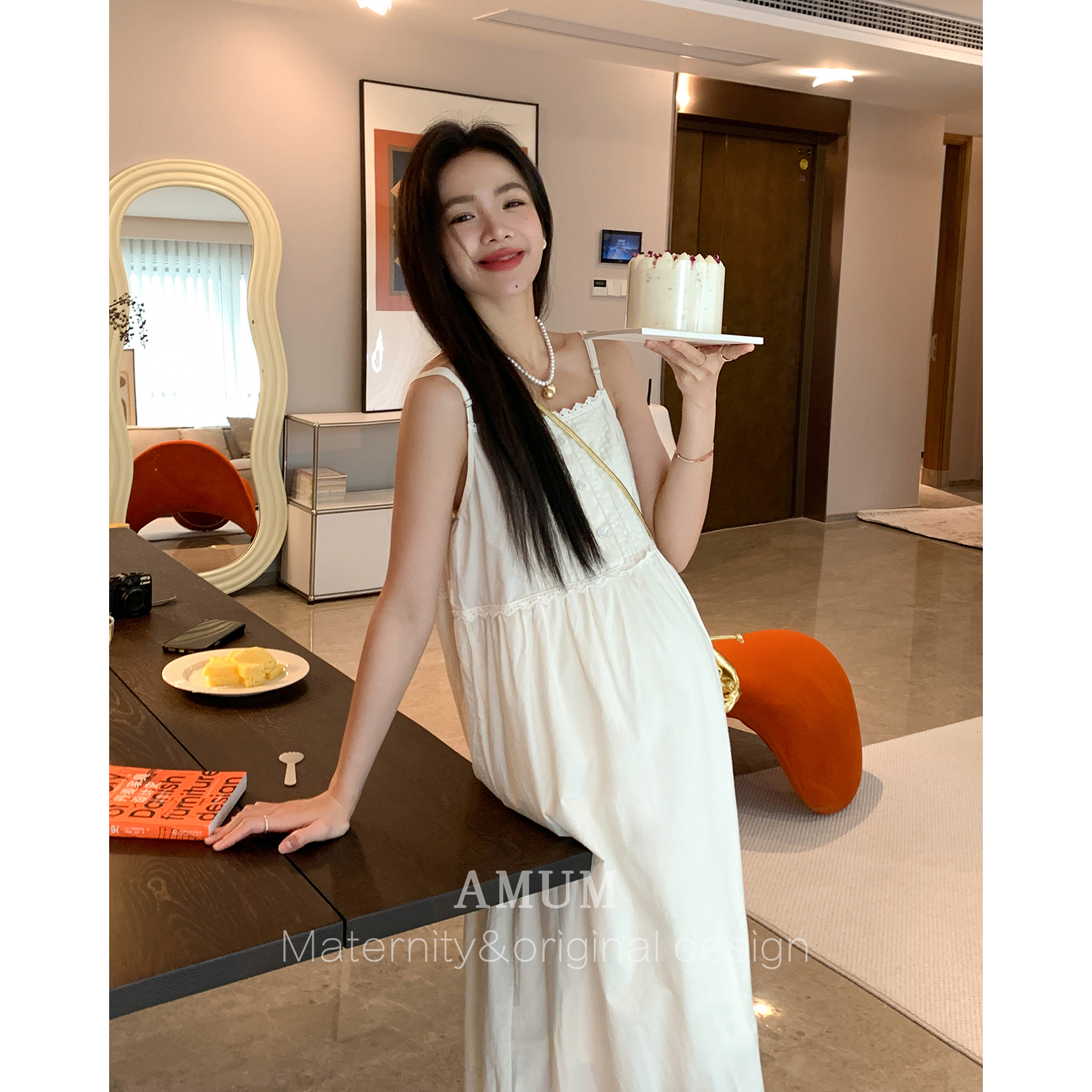 ◆AMUM孕妇装◆浪漫出逃~田园风花边吊带裙森系叠穿内搭打底长裙