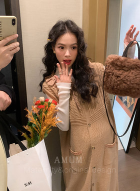 ◆AMUM孕妇装◆古早baby~复古色无袖花边领针织背心裙叠穿中长裙