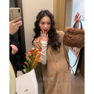 ◆AMUM孕妇装◆古早baby~复古色无袖花边领针织背心裙叠穿中长裙