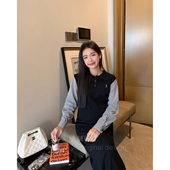 假两件polo领直筒宽松条纹袖 气缪系 元 显瘦连衣裙 AMUM孕妇装