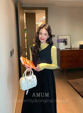 ◆AMUM孕妇装◆秋冬舒适区~黑色灯芯绒夹棉无袖秋冬叠穿背心裙