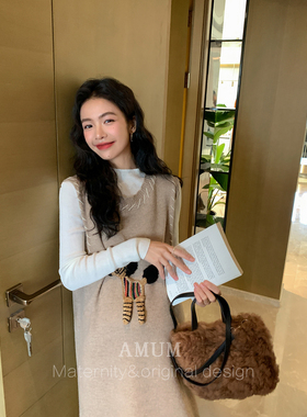 ◆AMUM孕妇装◆童趣小马~立体卡通毛织秋冬减龄甜美叠穿背心裙