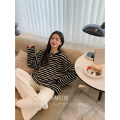春日回忆录 AMUM孕妇装 慵懒风条纹针织毛衣宽松套头百搭上衣