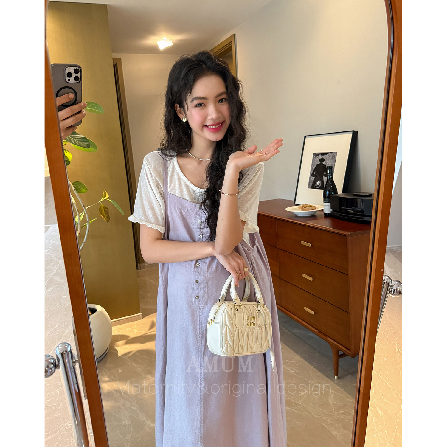 ◆AMUM孕妇装◆莓果慕斯~亚麻紫色无袖连衣裙夏季复古叠穿吊带裙