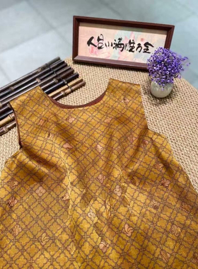 老阿姨studio-25夏季蚕丝香云纱黄色极简不挑人宽松马甲上衣