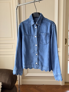 老阿姨study-26夏季小众设计师品牌面料舒服花边波浪边牛仔衬衫