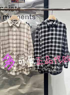 播衬衫2025春季BDT1CD1343新款宽松格纹休闲翻领印花衬衣花窗叙事