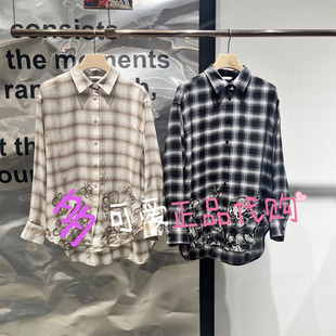播衬衫2025春季BDT1CD1343新款宽松格纹休闲翻领印花衬衣花窗叙事