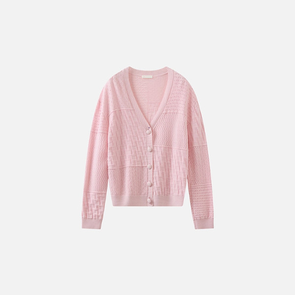 播针织衫2026春BDT1UD1404新款宽松镂空粉色羊毛针织开衫趣格交响