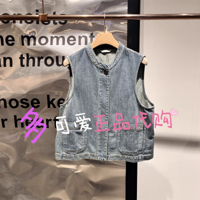 播马夹2026夏季BDT2MD1669新款叠穿圆领宽松无袖牛仔马甲晴空浪漫