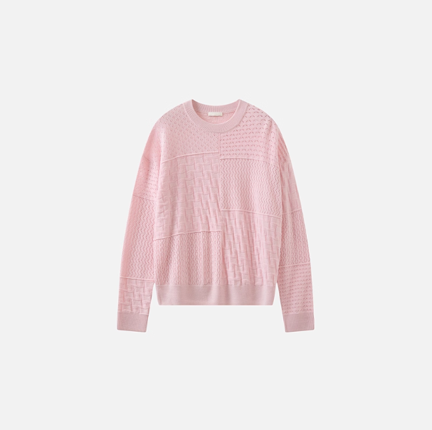 播针织衫2026春款BDT1SD1402新款粉色镂空羊毛软糯毛衣拼趣织影