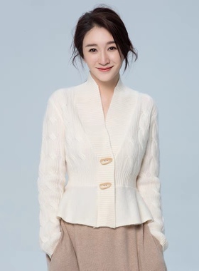 李小冉同款洋气通勤纯羊绒绞花开衫