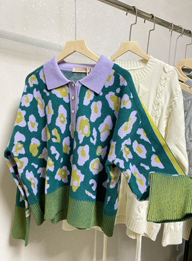 积派复古vintage亮丝polo领纯羊绒衫