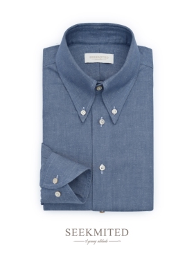 SEEKMITED那不勒斯意式瀑布袖长尖领棉麻丝牛仔衬衫新贵老钱衬衣