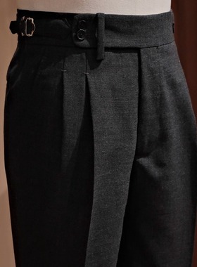 SEEKMITED意式那不勒斯高腰西裤绅士男九分裤强捻羊毛深灰色