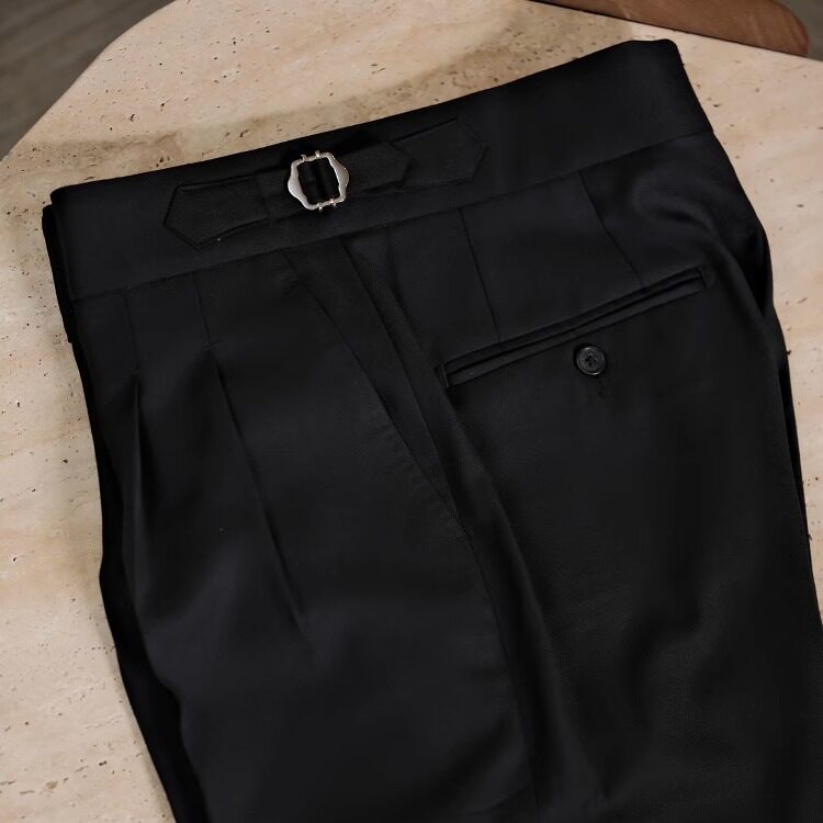 SEEKMITED意式那不勒斯复古高腰双褶可调节巴黎扣羊毛黑色西裤,男装,西裤,淘宝优惠券,粉丝福利购,淘宝优惠卷