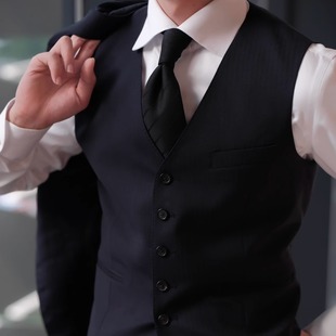 SEEKMITED藏蓝色暗纹V领背心修身 羊毛男马甲