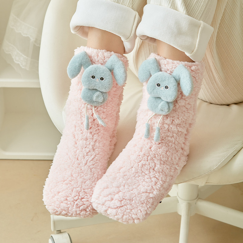 厚袜子女冬季加绒加厚保暖羊羔绒可爱长耳兔春秋款居家睡觉地板袜,女士内衣/男士内衣/家居服,中筒袜,淘宝优惠券,粉丝福利购,淘宝优惠卷