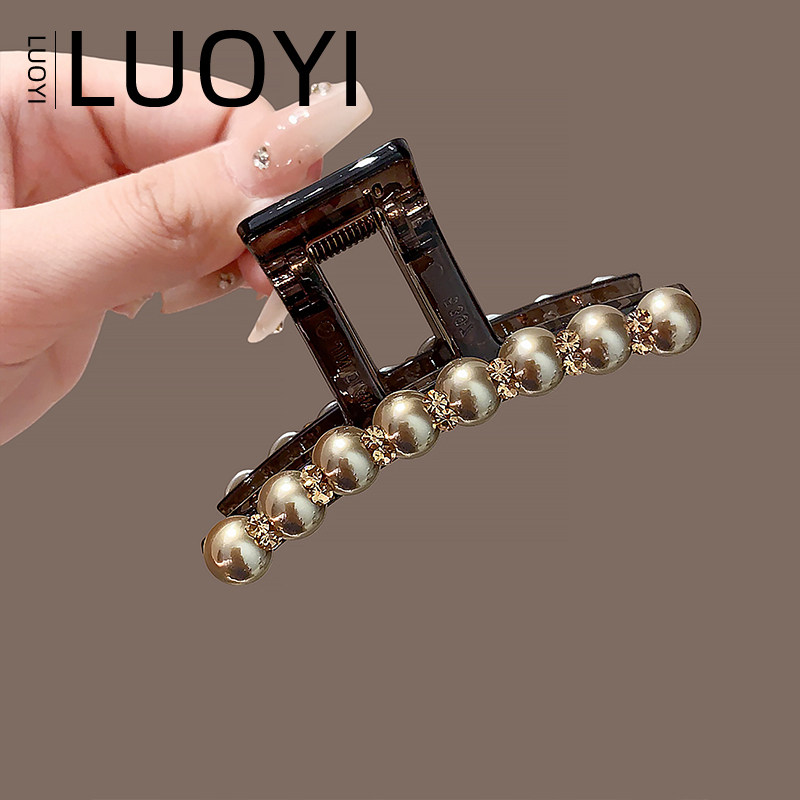 韩版香槟色珍珠抓夹高级感镶钻发量少鲨鱼夹新款后脑勺半扎发夹女