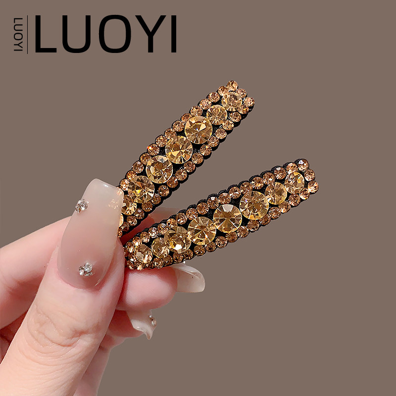 时尚香槟色满钻发夹女2025新款网红刘海侧边夹气质韩版一字夹头饰