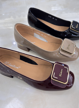 卡莱特斯2025夏新款牛皮低跟特大号码浅口方头女单鞋子正品081720