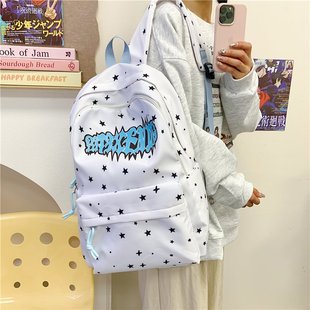 天彩翼飞涂鸦印花潮流书包大学生高中生休闲百搭背包大容量双肩包