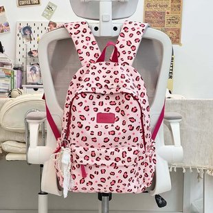 第九城豹纹双肩包女大学生通勤2026新款小众设计感大容量韩系书包