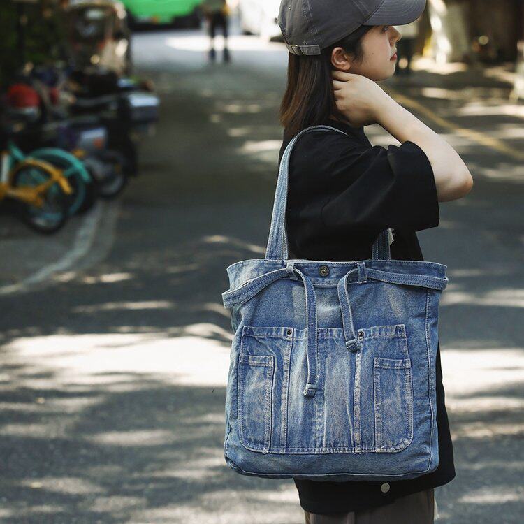 JR&BL手提大容量牛仔布托特包女夏韩版时尚休闲单肩包通勤腋下包