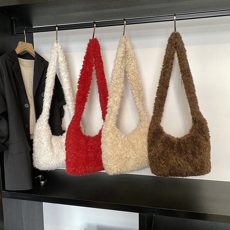 秋冬新款羊羔毛毛2025单肩托特大容量斜挎包高颜值爆款立体法式