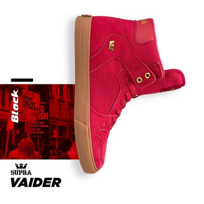 SUPRA VAIDER玫瑰大红喜庆翻毛+帆布生胶底中高帮高街男鞋BMX板鞋