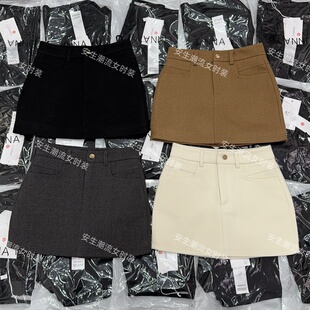 网红a字修身 短裙女高腰韩版 显瘦半身裙防走光口袋潮 新款 毛呢冬季
