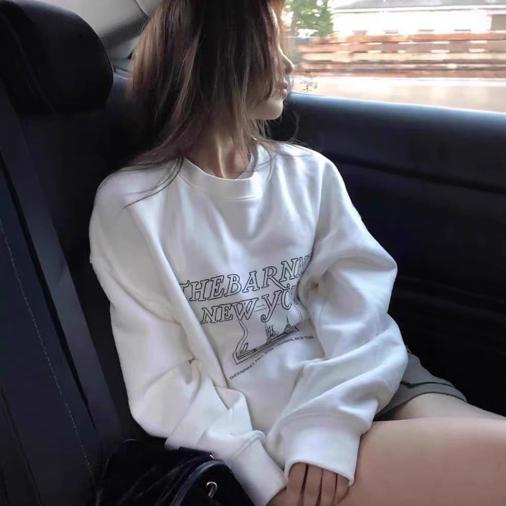 韩版小众品牌复古字母印花圆领加绒卫衣男女同款可搭情侣宽松百搭