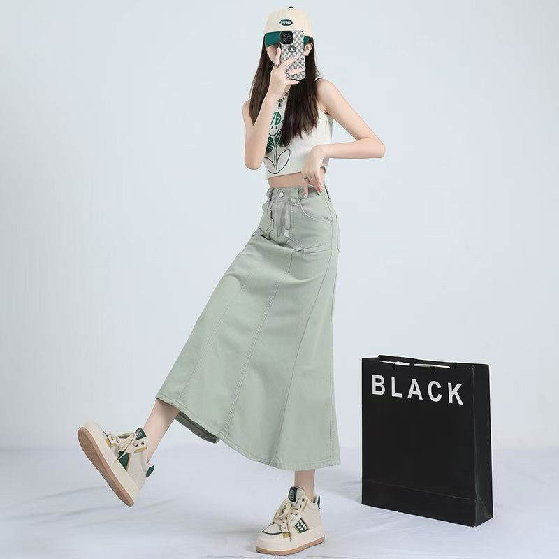 薄荷绿牛仔半身裙夏女2026新款高腰遮胯小个子设计感包臀裙子显瘦