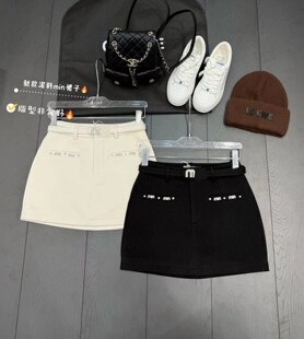 网红a字修身 短裙女高腰韩版 显瘦半身裙防走光口袋潮 新款 毛呢冬季