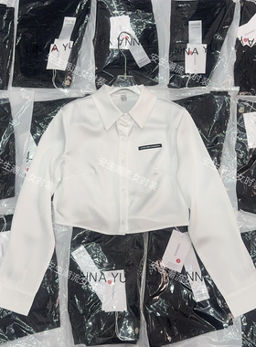 亮面缎面春秋季新款衬衫女白色潮牌长袖短款POLO衫职业上衣学院风
