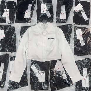 亮面缎面春秋季新款衬衫女白色潮牌长袖短款POLO衫职业上衣学院风