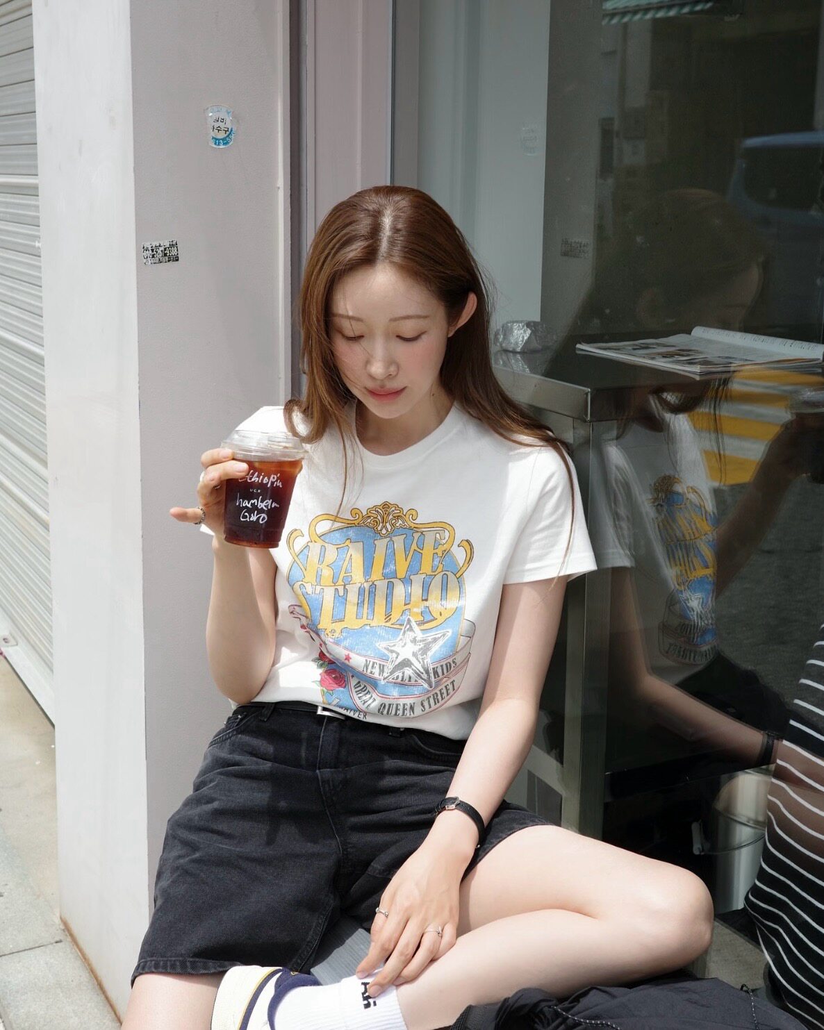 夏季新款t恤女韩版美式复古做旧涂鸦音浪玫瑰印花圆领短袖纯棉潮