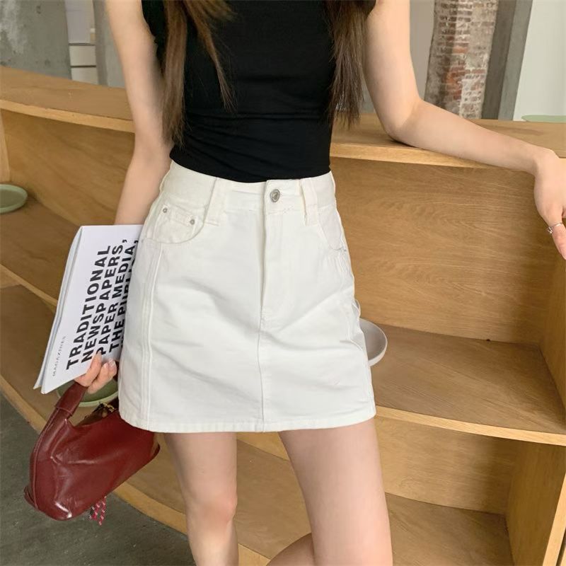 夏季新款高腰牛仔短裙女韩版网红a字口袋防走光半身裙气质复古潮