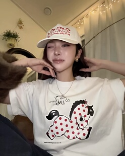 夏新款t恤女韩版马年限定可爱波点小马字母印花圆领短袖纯棉潮牌