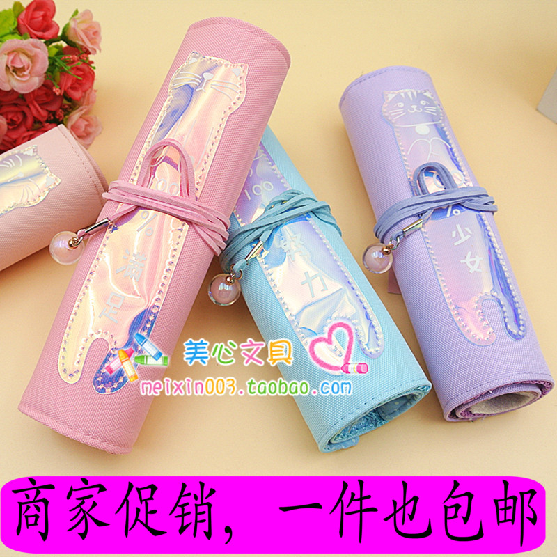 卷帘笔袋绑绳中学生铅笔盒插笔款铅笔袋韩版文具袋高中生个性文具