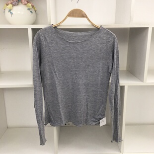 圆领长袖纯色天丝羊毛T恤衫针织衫女灰色宽松打底衫基础款上衣